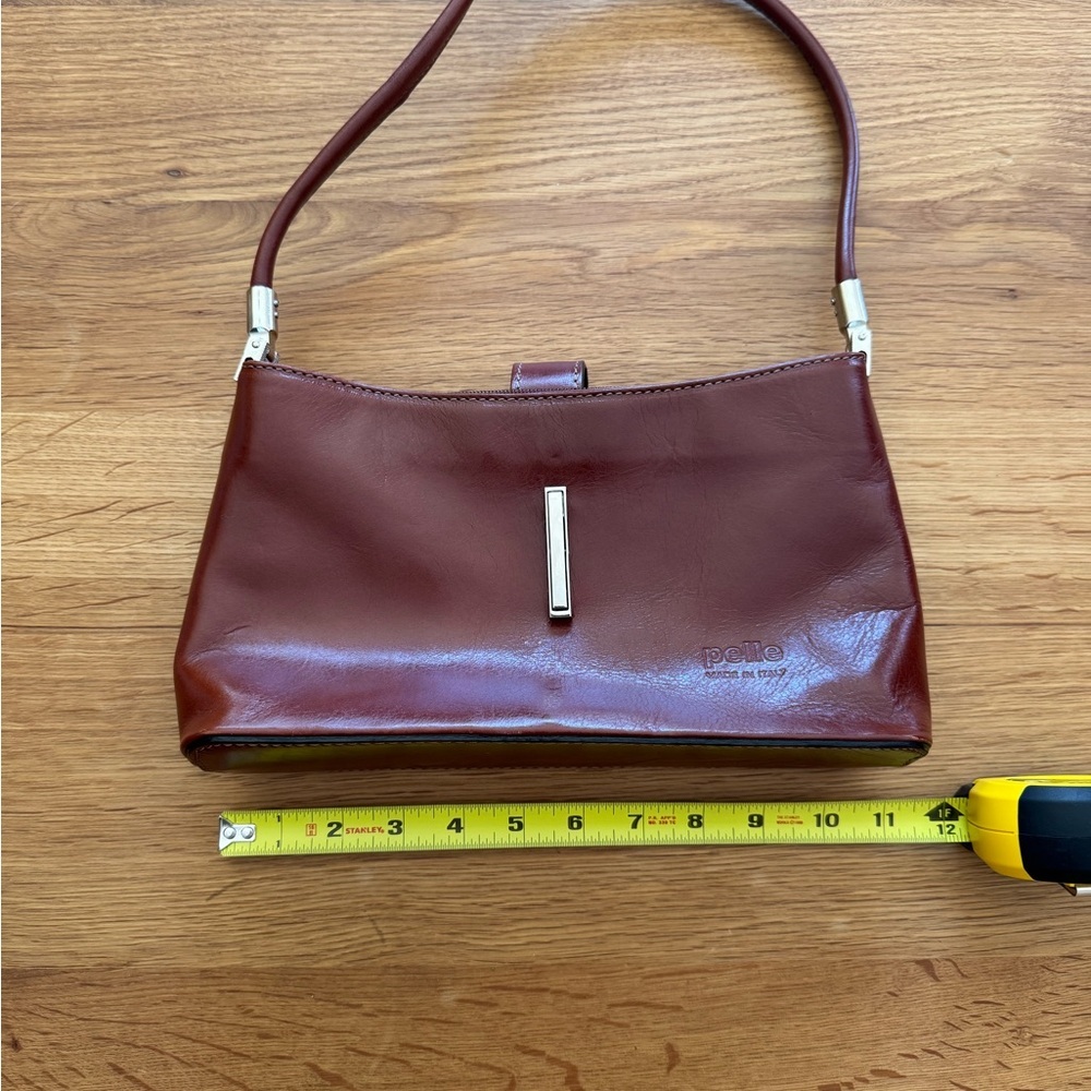 Pelle Made in Italy Brown Leather Baguette Shoulder Bag Vintage Y2K - Picture 9 of 10